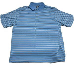 FootJoy FJ Mens Golf Polo Shirt Size XL Blue Striped Button-Up Short Sleeve